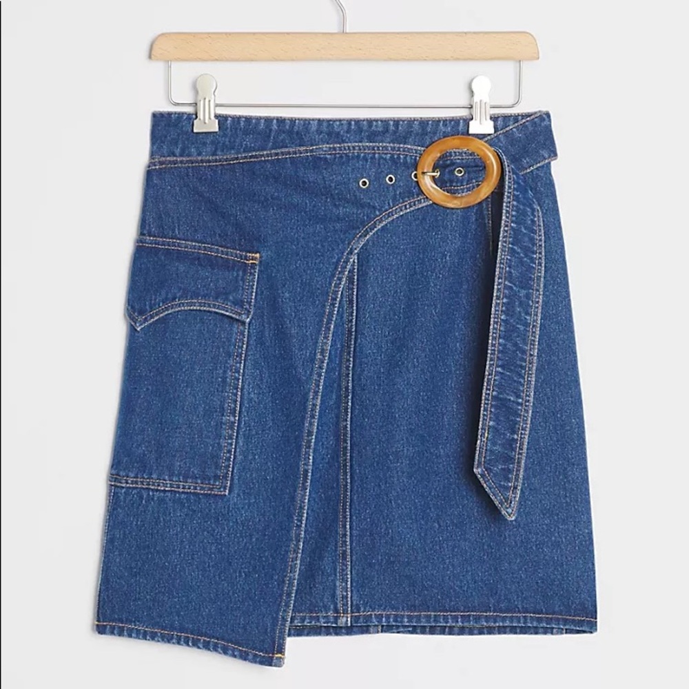 Anthropologie Blue Denim Mini Skirt with Belt